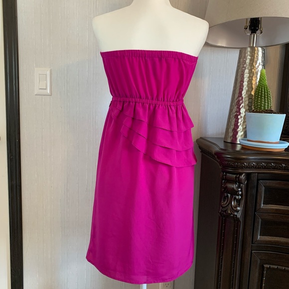 AVON MARK strapless ruffle purple magenta dress - Picture 8 of 11